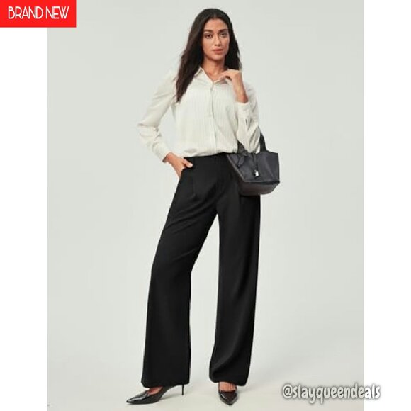 Wide Leg Work Pants Stretchy Pull-On Business Casual Slacks Trousers - Picture 3 of 8